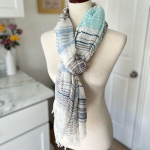 Ahujasons 100% Cotton Soft Multi Stripe Print Raw Fringe Trim Casual Scarf